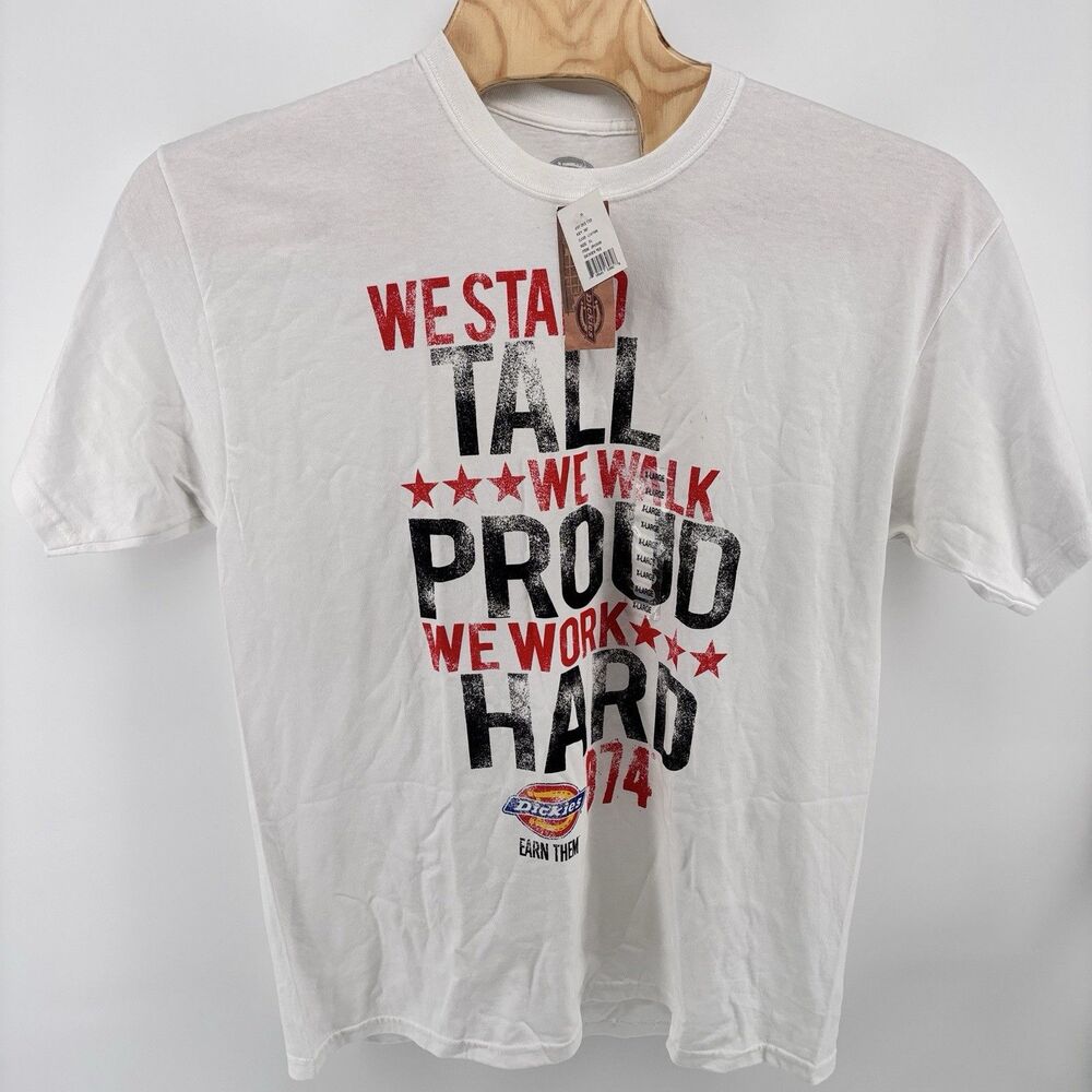 Dickies Men's XL White Graphic T-Shirt We Stay Tall Work Hard NWT